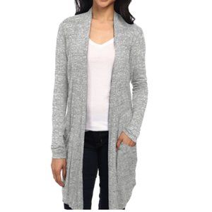Lightweight Casual Open Front Drape Long Cardigan with Pockets